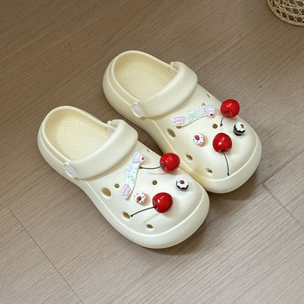 Cute Girly Cherry Hole Shoes for Women, 2026 Summer New Style, Outdoor Thick-Soled Height-Increasing Non-Slip Breathable Sandals