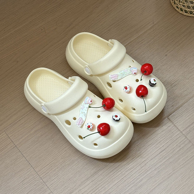 Cute Girly Cherry Hole Shoes for Women, 2026 Summer New Style, Outdoor Thick-Soled Height-Increasing Non-Slip Breathable Sandals
