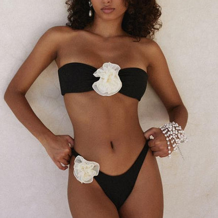 2024 new three-dimensional flower European and American hot girl bikini cross-border hot selling briefs split swimsuit hand-stitched