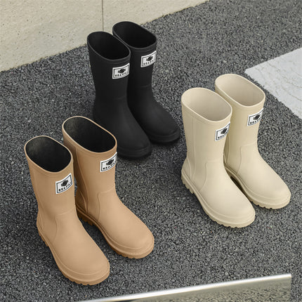 Women's Thick-Soled Rain Boots for Outdoor Wear, Non-Slip Kitchen and Car Wash Water Shoes, Fleece-Lined and Thickened Rain Boots