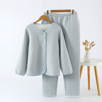 Factory high quality Autumn and Winter Air Cotton Pajamas Women's Warm Three-Layer Quilted Long-Sleeved Outwear suit