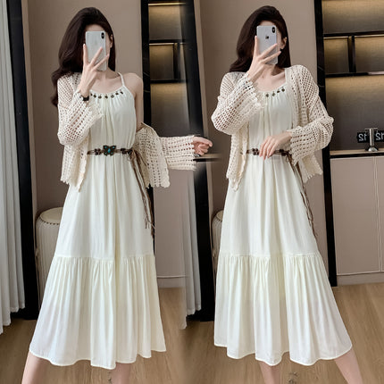 Bohemian Retro Salt-Style Design Suspender Dress with Hollow-Out Sun Protection Shirt Two-Piece Set 2026 Summer New Model