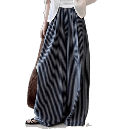 Vertical Striped Casual Pants for Women 2025 Summer New Minimalist Lazy Style Loose Relaxed Wide-Leg Floor-Length Pants