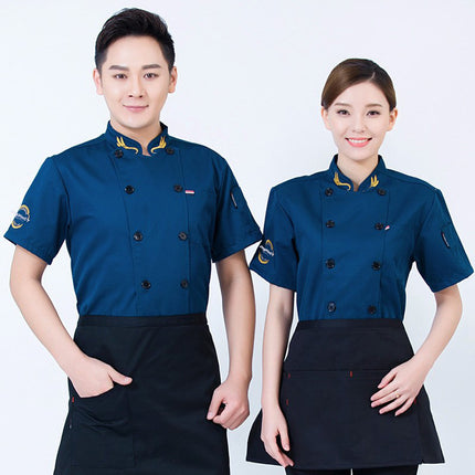 Chef Work Clothes Long Sleeve Men's Autumn and Winter Clothes Hotel Restaurant Catering Chef Clothes Short Sleeve Women's Rear Kitchen Tooling Top