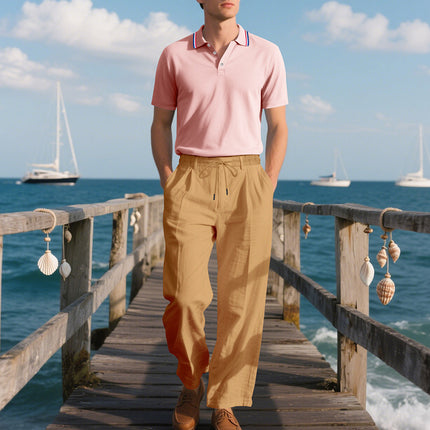 2025 European and American Independent Station Cross-Border New Men's Pure Color Drawstring Cotton and Linen Loose Casual Beach Casual Pants