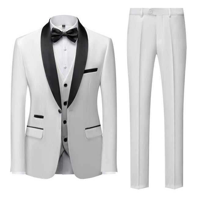 2025 New Men's Suit Set with Mandarin Collar Stage Suit Formal Wear for Host Performance Groom Groomsman Three-Piece Set