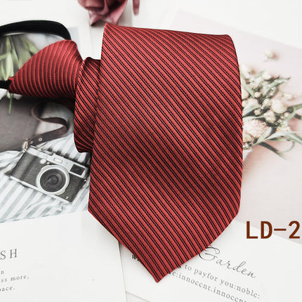 Factory In-Stock Zipper Tie Men's Formal Business 8cm Lazy Tie Red Black Striped Workplace Striped Tie