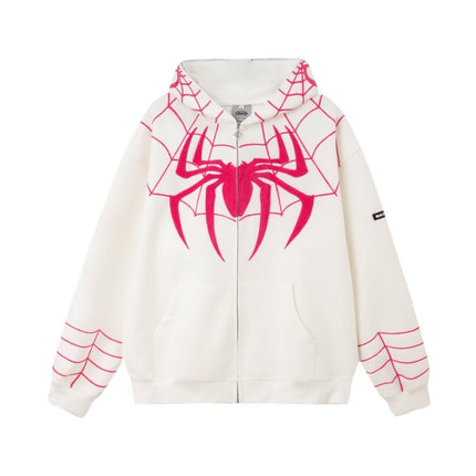 plus size National Fashion Embroidered Spider Hooded Sweater Jacket Men's and Women's Loose oversize Couple's Cardigan Top All-match