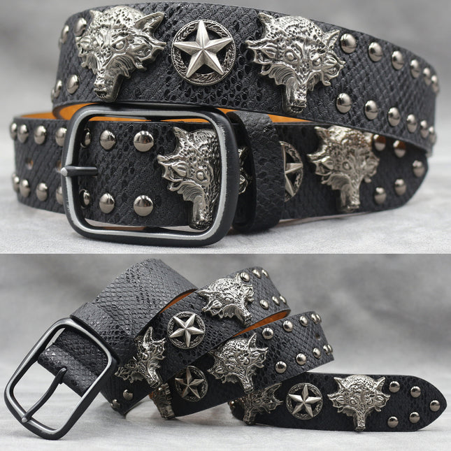 7 color original 3D wolf head rivet belt punk men's belt female snake pattern all-match decorative Y2K belt wholesale