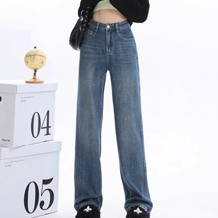 High Waist Narrow Wide Leg Jeans Women's Fashionable All-match New Loose Slim-fit Niche Straight Long Pants