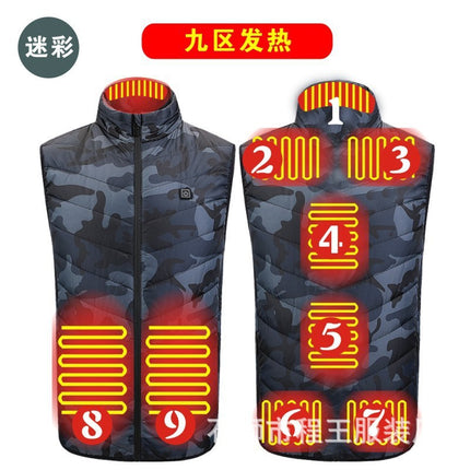 Cross-border New Single Control Zone 9 Heating Vest Winter Intelligent Constant Temperature Electric Vest USB Safe Warm Heating Clothing for Men