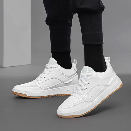 Men's Height 8cm Leather Shoes Summer New Breathable Board Shoes Boys White Shoes Students Korean Fashion Sports Leisure