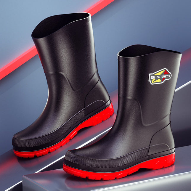 Medium and Short Tube 25 High Rain Boots Black Men's Rain Boots Cross-Border Environmentally Friendly Large Size 39-48 Wading Rubber Shoes Non-Slip Fishing Boots
