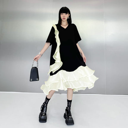French Gentle Style Elegant Organza Fungus Dress for Women Summer New Fashion Style Loose T-Shirt Dress