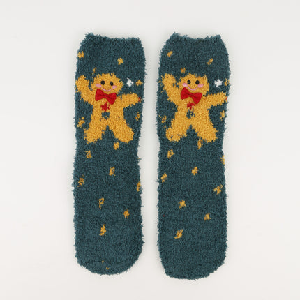 Christmas socks women's Christmas tree socks winter thick warm coral fleece sleep socks cartoon elk snowman