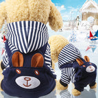Four-legged pocket embroidery bear striped blue / XS back length 20cm