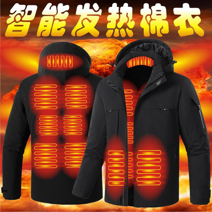 Cross-Border Smart Nine-Zone Heating Jacket, Cotton-Padded Jacket, Hooded Warm Men's Cotton Jacket, Outdoor Carbon Fiber Heated Jacket