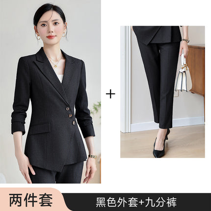 High-end Sense Striped Suit suit Women's 2024 Autumn Fashion Elegant High-end Business Wear Goddess Fan Dress Suit