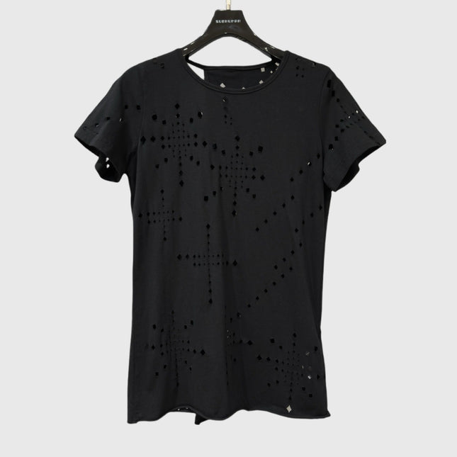 Subhuman Women's | New Hollow Crochet Slimming Top Women's Unique Back Splicing Design T-Shirt