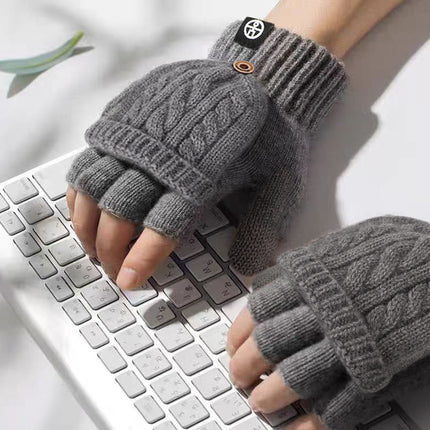 Winter Flip-Up Dual-Use Half-Finger Gloves for Women, Cold-Proof and Warm Student Touch Screen Gloves, Thickeneded and Velvet Fingerless Gloves for Men