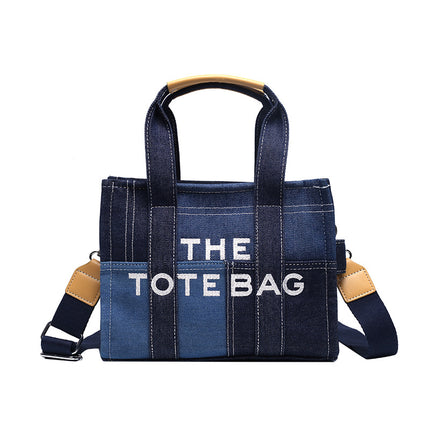 Bags for Women 2025 Cross-Border New Embroidered Letters Hand-Held Crossbody Bag Denim Blue Retro Splicing Tote Bag