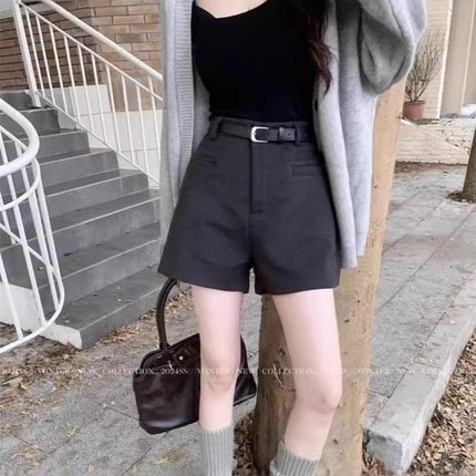 American Retro Woolen Casual Pants Shorts Women's Autumn and Winter 2024 Hot Pants Hot Pants for Hot Girls High Waist Loose Wide Leg Pants
