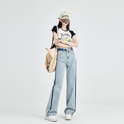 High Waist Straight Leg Jeans Women's Autumn 2024 New light blue Narrow Skinny Sag Wide Leg Pants