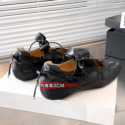 Sheepskin Version ~ Niche Fashion Strappy Ballet Casual Sneakers for Women Thick-Soled Bow Silver Mary Jane Shoes