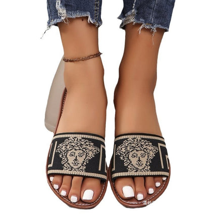 Foreign Trade plus size Flat Bottom Casual Slippers Women's 2024 New Simple European and American Fashion Outer Wear Beach Fish-mouth Shoes