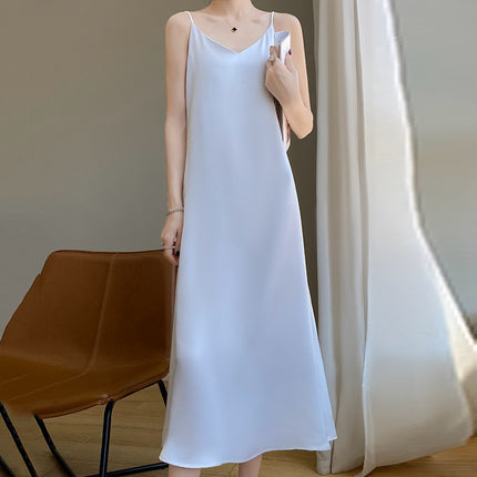 Simulated Silk Satin Suspender Dress for Women in Spring and Summer with Suit Acetate French Mid-length Design Niche Trend