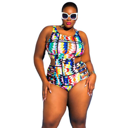 Cross-border new European and American women's plus size one-piece swimsuit printed plate with sexy AliExpress and fat bikini swimsuit
