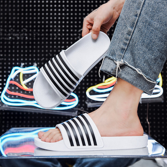 Extras Size Slippers Men's Summer Breathable Non-Slip Deodorant Wear-Resistant Striped All-Match 46 Indoor 47 Slippers 48 Size
