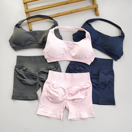 Halter Neck Beautiful Back Df Sports Vest European and American Internet Celebrity Style Butt-Lifting Shorts Training Peach Butt Fitness Bra for Women