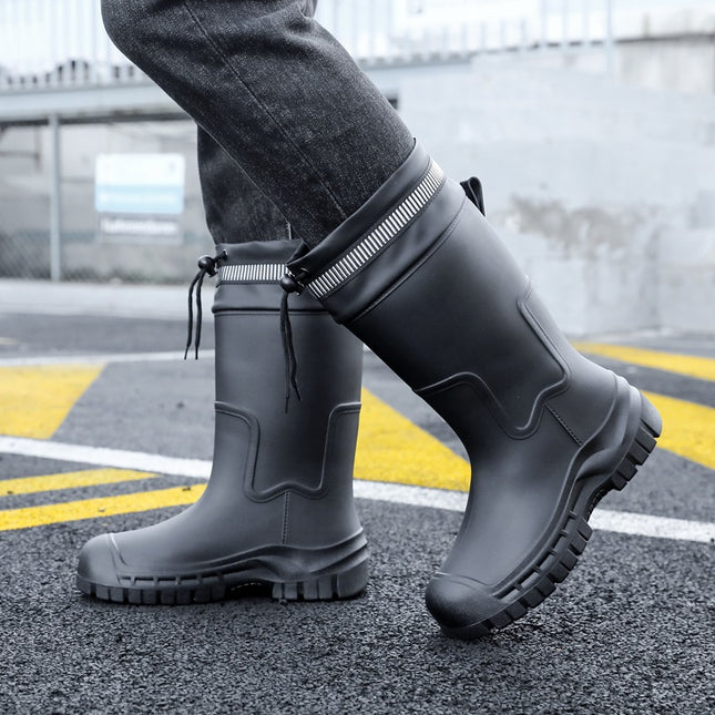 Rain Boots Men's Mid-Tube Adult Fishing Non-Slip Lightweight 2025 New Men's Rain Boots Waterproof Fleece-Lined Rubber Shoes Water Shoes