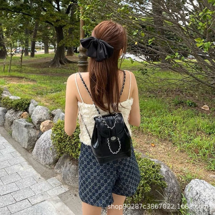South Korea Niche New Mini Chanel Style Chain Backpack Women's Ins Blogger Student Oil Wax Leather Shoulder Bag
