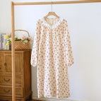 Ll crepe round neck lace long sleeve skirt-rose town rice / M