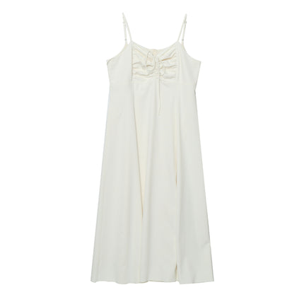 A0109 Summer New Women's Clothing Plus Size Fat mm Elegant French High-Waisted Waist-Cinching Pleated Spaghetti Strap Dress-Bfd