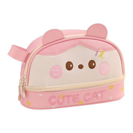 New Large Capacity Blush Panda Pu Pencil Case High-Looking Cute Cartoon Student Neutral Stationery Storage Box Wholesale