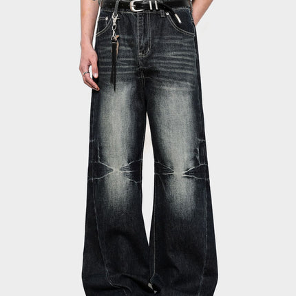 American Retro Washed Whiskered Cleanfit Jeans for Men and Women, New Flared Slimming Floor-Length Vintage Pants
