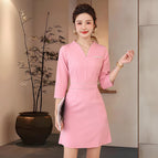 Pink mid-sleeve dress / S
