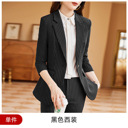 Autumn Viscose Commuter Loose Elegant Pants Suit Striped Small Suit Green Long Sleeve Elegant Commuter Women's Clothing