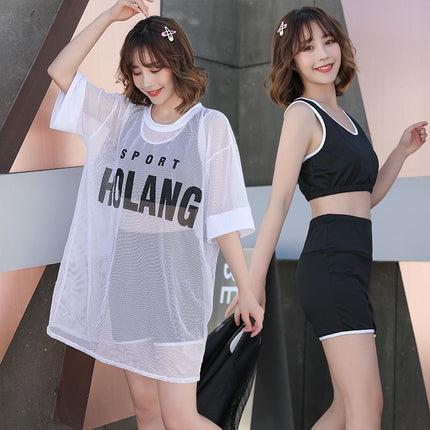 2026 New Style Two-Piece Conservative Tummy-Concealing Slimming Square-Leg Sports Student Plus-Size Hot Spring Swimwear
