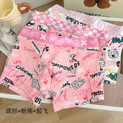 Trendy Brand Pink Men's Underwear Cotton Four-Corner Boys Cartoon Cute Fierce Men's Pink Boyfriend Bagged Cotton Shorts