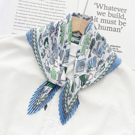 Crumpled Scarf Women's Spring and Summer Elegant Printed Diamond Scarf Korean Style Professional Small Scarf All-match Decorative Thin Scarf