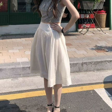 Neurz Summer Beige Glossy Clear High-Waisted French Umbrella Skirt Mid-Skirt Women's Summer Thin Half Skirt