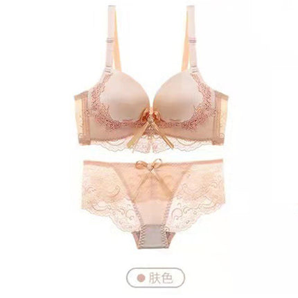 Red Embroidered Lace Sexy Wireless Bra Set for Women, Comfortable Push-Up and Side Support Bra Set