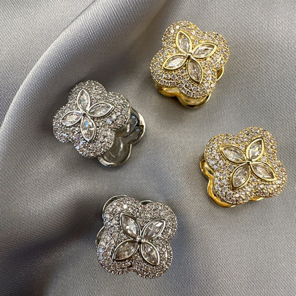Exquisite, Fashionable and Simple Micro-Embellished Four-Leaf Clover Double-Sided Earrings, Niche Design, Sweet Elegant, Versatile Earrings and Earrings