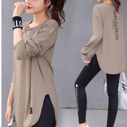 Mid-Length Hip-Covering Running Trendy Fitness Clothing Women's Tops Loose Belly-Covering Quick-Drying Yoga Large Size Spring and Autumn Clothing