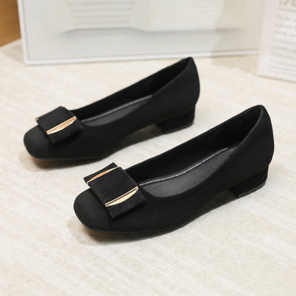 French-Style Suede Single Shoes for Women with Thick Heels, 2026 New Square-Toe Shallow Low-Heeled Work Shoes That Are Comfortable for Long Standing