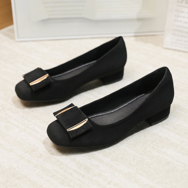 French-Style Suede Single Shoes for Women with Thick Heels, 2026 New Square-Toe Shallow Low-Heeled Work Shoes That Are Comfortable for Long Standing